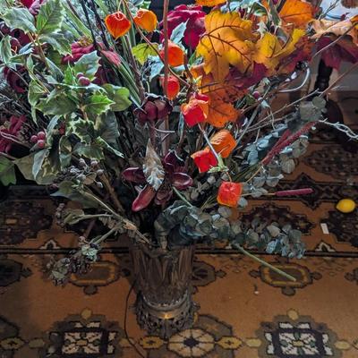 French Cut Crystal Vase With Faux Flowers