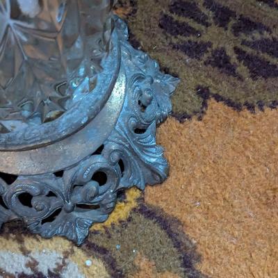 French Cut Crystal Vase With Faux Flowers