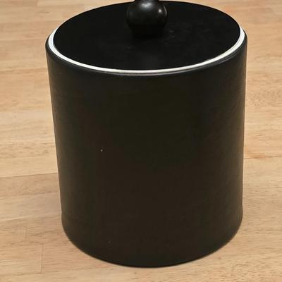 Vintage Hapeo Black Faux Leather Retro Ice Bucket Mid Century Modern
