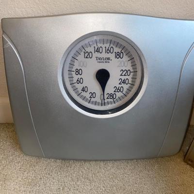 SCALE, WASTE BASKET, ELECTRIC CLOCK & NIGHT LIGHT