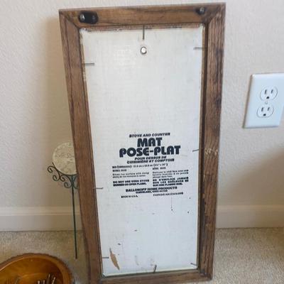WALL ART AND CLOCK, NUT BOWL/W TOOLS AND A STAKED FLOWER POT SIGN