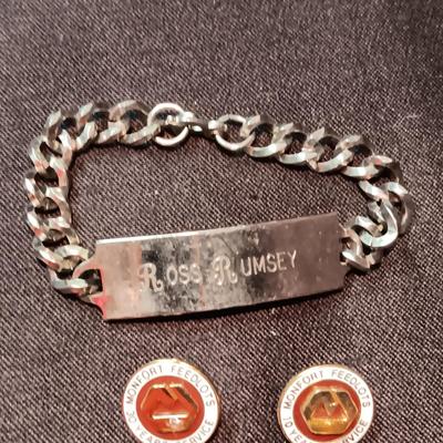 LAPEL SERVICE PINS, ENGRAVED BRACELET AND MORE