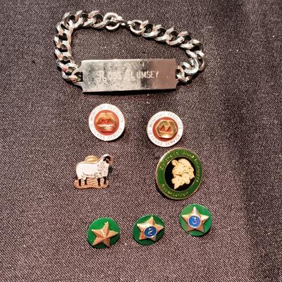 LAPEL SERVICE PINS, ENGRAVED BRACELET AND MORE