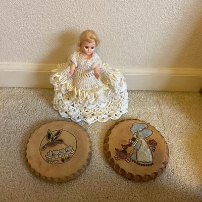 ANN GROVES POTTERY AND A SLEEPY EYE DOLL W/HAND CROCHETED DRESS