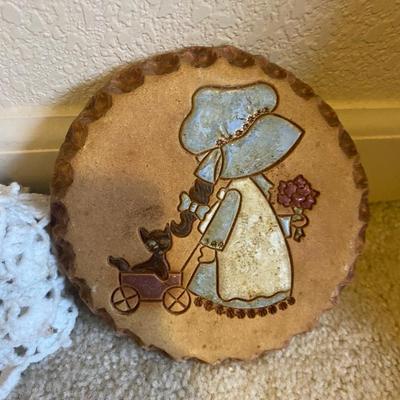 ANN GROVES POTTERY AND A SLEEPY EYE DOLL W/HAND CROCHETED DRESS