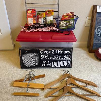 LAUNDRY PICTURE, A VARIETY OF HANGERS, TOTE AND COMMAND STICKIES