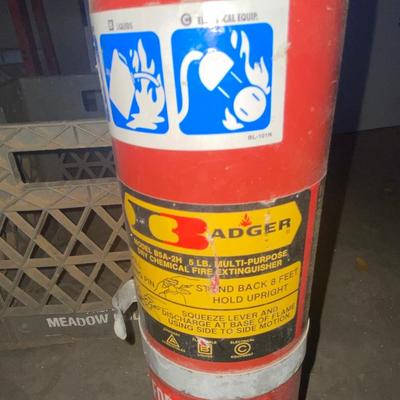 2 FIRE EXTINGUISHERS AND MILK CRATE