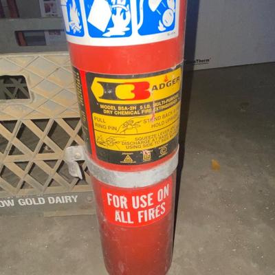 2 FIRE EXTINGUISHERS AND MILK CRATE