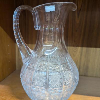 Vintage Hand Cut Lead Crystal Pitcher Approx 9" Tall