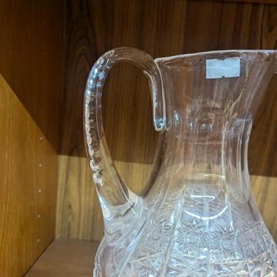 Vintage Hand Cut Lead Crystal Pitcher Approx 9" Tall