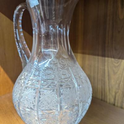 Vintage Hand Cut Lead Crystal Pitcher Approx 9" Tall