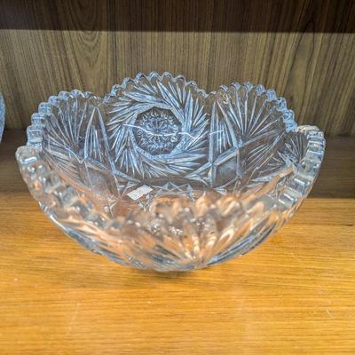 Press Glass Crystal Bowl Hobstar Pinwheel Fan Sawtooth Star Of David Approx 8"
