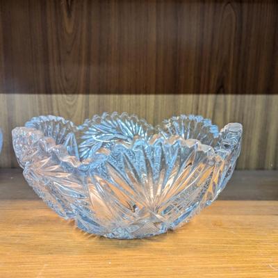 Press Glass Crystal Bowl Hobstar Pinwheel Fan Sawtooth Star Of David Approx 8"