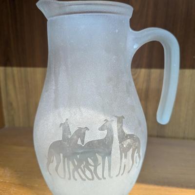 Frosted Greyhound Glass Pitcher Approx 7 1/2" Tall