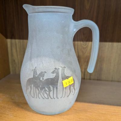 Frosted Greyhound Glass Pitcher Approx 7 1/2" Tall