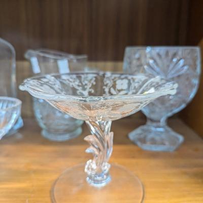 Fostoria Navarre Etched Glass Made In Italy Silver Plated Base Bowl & Other Various Glass Crystal Decor