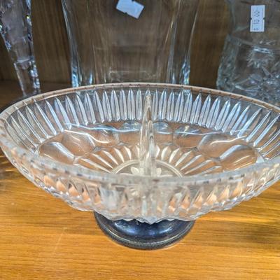 Fostoria Navarre Etched Glass Made In Italy Silver Plated Base Bowl & Other Various Glass Crystal Decor