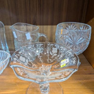 Fostoria Navarre Etched Glass Made In Italy Silver Plated Base Bowl & Other Various Glass Crystal Decor