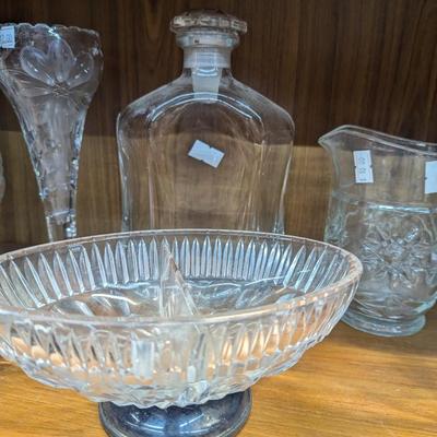 Fostoria Navarre Etched Glass Made In Italy Silver Plated Base Bowl & Other Various Glass Crystal Decor