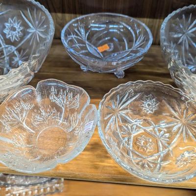 Anchor Hocking Star Of David Press Glass Bowls & Various Glass Crystal Decor