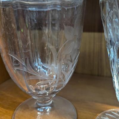 Vintage Etched Clear Glass Covered Pedestal Candy Dish