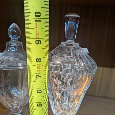 Vintage Etched Clear Glass Covered Pedestal Candy Dish
