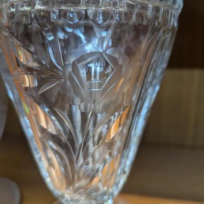Vintage Etched Clear Glass Covered Pedestal Candy Dish