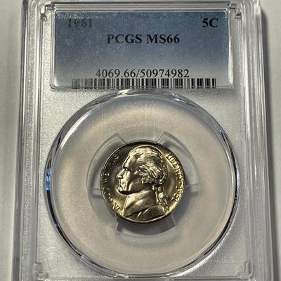 PCGS CERTIFIED 1961-P MS66 GRADED JEFFERSON NICKEL AS PICTURED. FREE DOMESTIC SHIPPING.