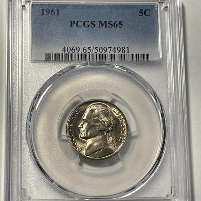 PCGS CERTIFIED 1961-P MS65 GRADED JEFFERSON NICKEL AS PICTURED. FREE DOMESTIC SHIPPING.