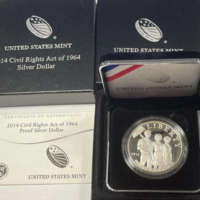 2014-P US Civil Rights Act of 1964 Commemorative Proof Silver Dollar as Pictured. FREE DOMESTIC SHIPPING.