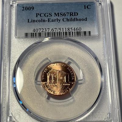 PCGS CERTIFIED 2009-P MS67 RED LINCOLN-EARLY CHILDHOOD CENT AS PICTURED. FREE DOMESTIC SHIPPING.