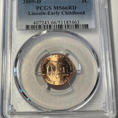 PCGS CERTIFIED 2009-D MS66 RED LINCOLN-EARLY CHILDHOOD CENT AS PICTURED. FREE DOMESTIC SHIPPING.