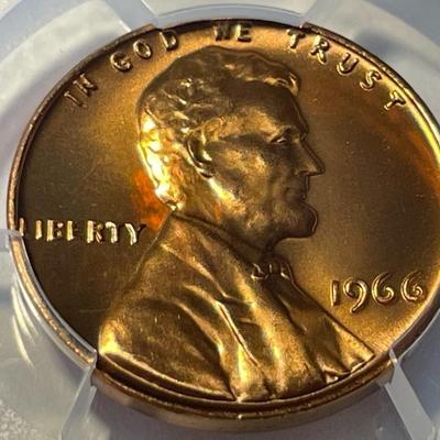 PCGS CERTIFIED 1966 SMS SP67 RED LINCOLN CENT AS PICTURED. FREE DOMESTIC SHIPPING.