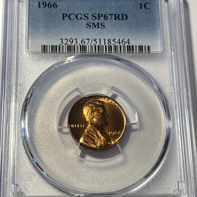 PCGS CERTIFIED 1966 SMS SP67 RED LINCOLN CENT AS PICTURED. FREE DOMESTIC SHIPPING.