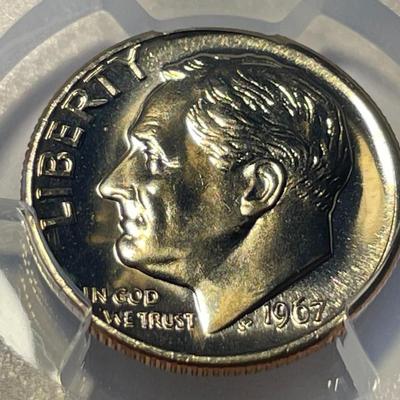 PCGS CERTIFIED 1967 SMS SP67 ROOSEVELT DIME AS PICTURED. FREE DOMESTIC SHIPPING.