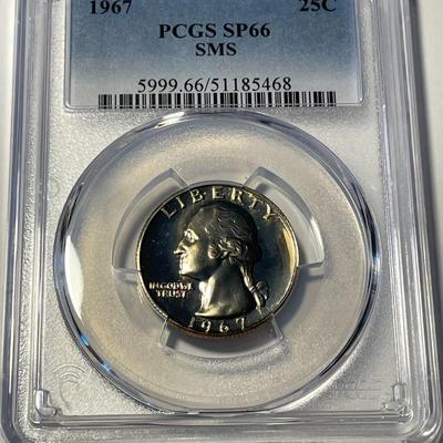 PCGS CERTIFIED 1967 SMS SP66 WASHINGTON QUARTER AS PICTURED. FREE DOMESTIC SHIPPING.