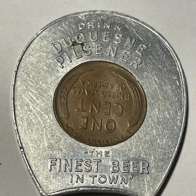 Keep Me & Never Go Broke Good Luck Coin Encased 1941 Penny "DRINK DUQUESNE PILSENER BEER" as Pictured. FREE DOMESTIC SHIPPING.