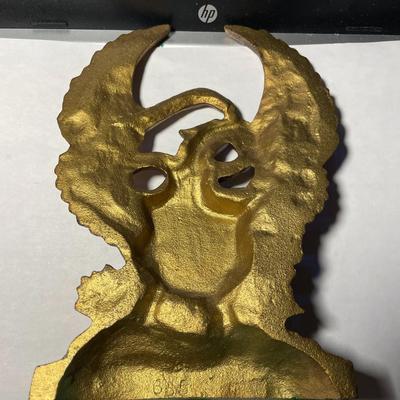 VINTAGE HUBLEY - E PLURIBUS UNUM 7" TALL BOOKEND-AMERICAN EAGLE CAST IRON GOLD PAINTED W/COLOR DOORSTOP. FREE DOMESTIC SHIPPING.