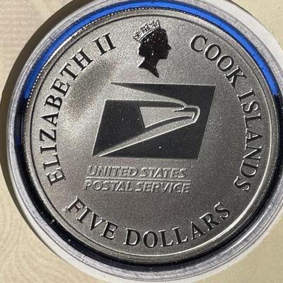 2004 Cook Islands $5.00 Silver/Clad Commemorative Ben Franklin US Postal Service Coin (LOW MINTAGE) as Pictured. FREE DOMESTIC SHIPPING.
