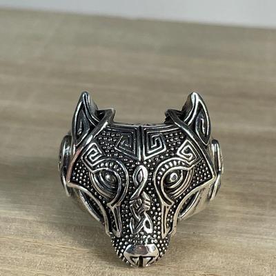 Celtic Timberwolf sterling silver ring size 12