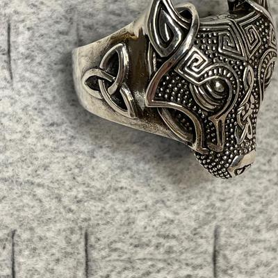 Celtic Timberwolf sterling silver ring size 12