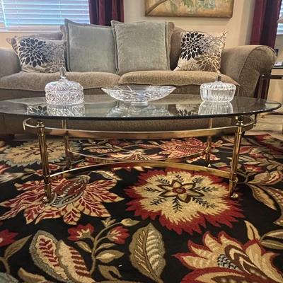 Brass and glass oval coffee table