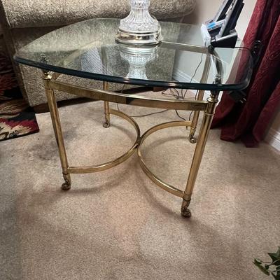Brass and glass square end table