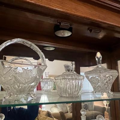 Crystal basket and 2 candy dishes