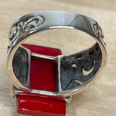 Red Coral and sterling ring size 10