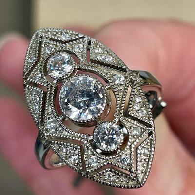 Art Deco style New Sterling Ring size 8.5