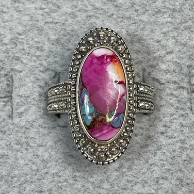 Spiny Oyster with Turquoise Sterling Silver ring Size 9