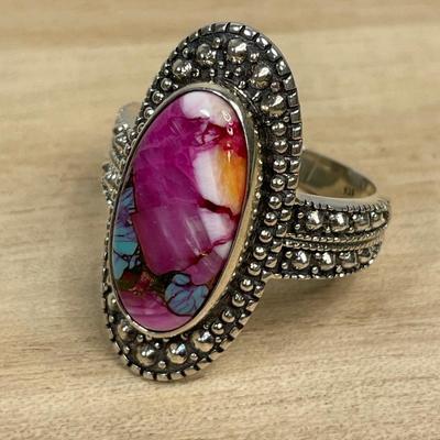 Spiny Oyster with Turquoise Sterling Silver ring Size 9