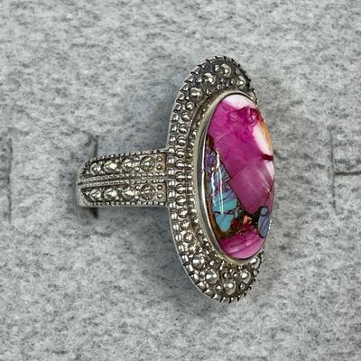 Spiny Oyster with Turquoise Sterling Silver ring Size 9