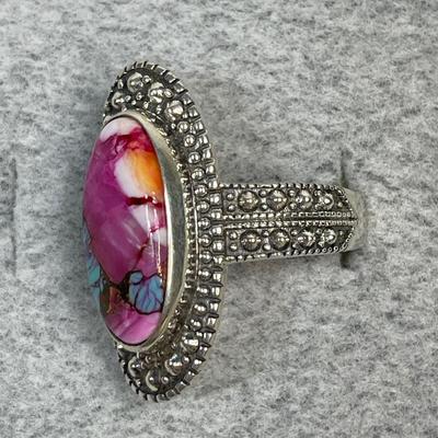 Spiny Oyster with Turquoise Sterling Silver ring Size 9